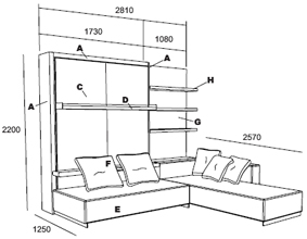 Atoll wall bed with sofa