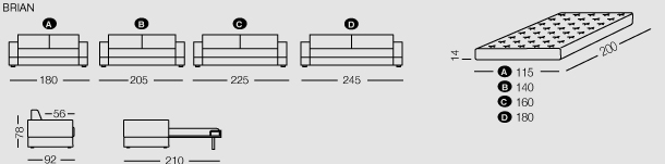 Brian sofa and sofa bed sizes